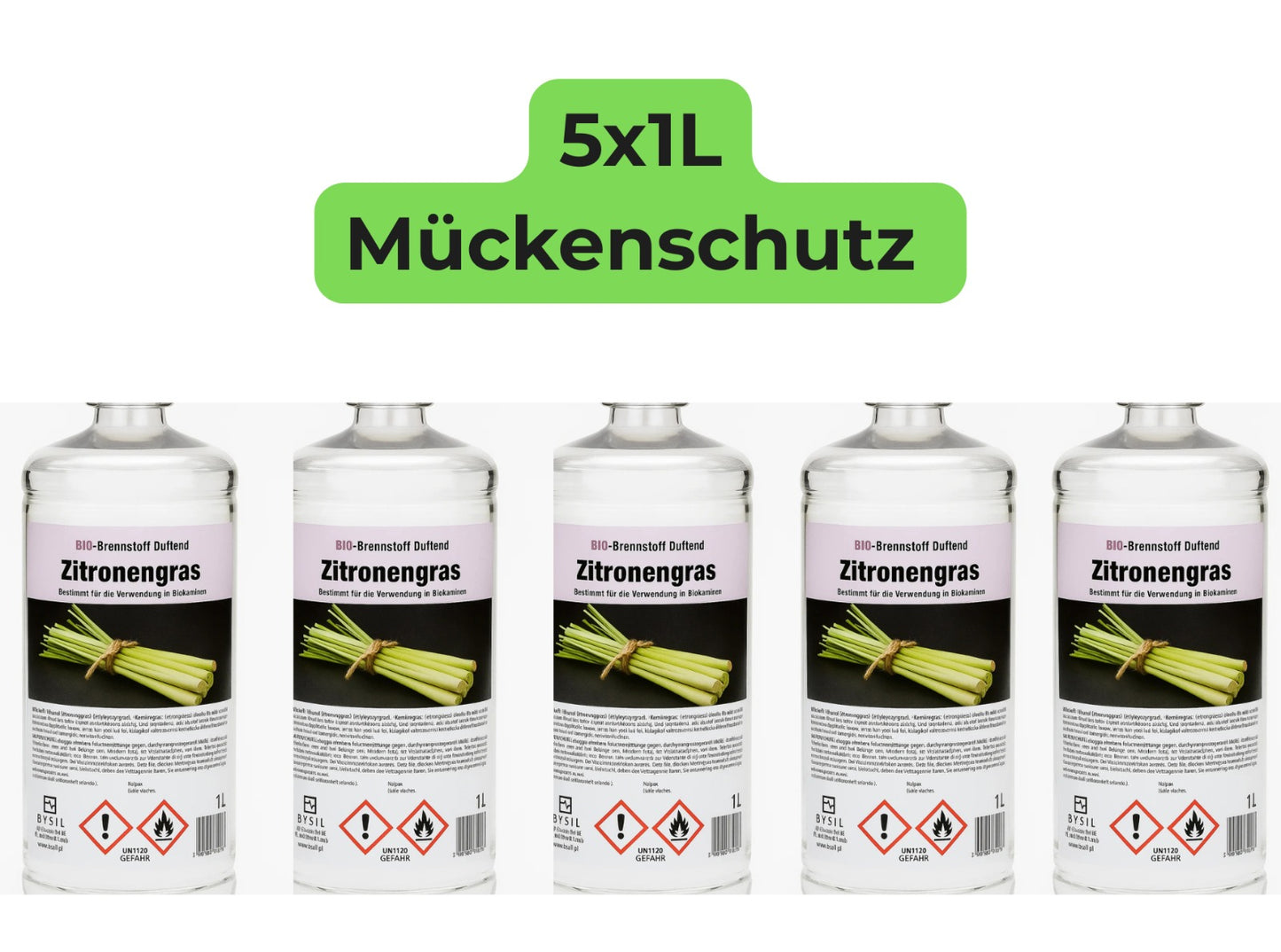 5 x 1 L Bio-Ethanol Zitronengras – Duftend & Insektenabwehrend
