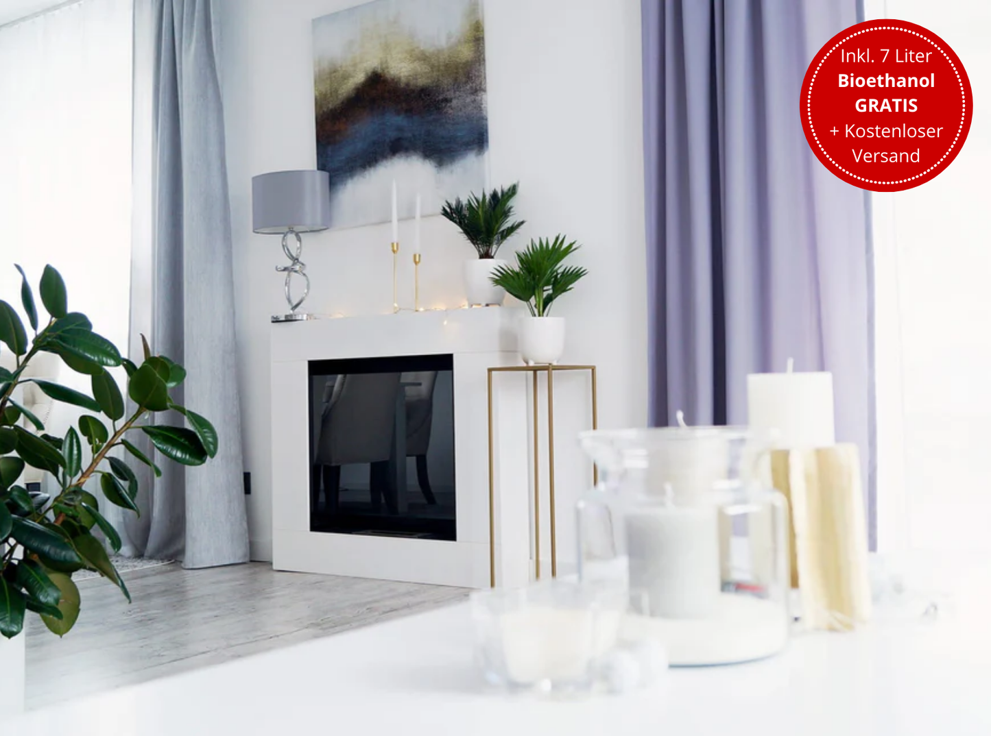 Portal-Biokamin Asne (weiß, matt)