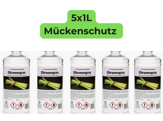 5 x 1 L Bio-Ethanol Zitronengras – Duftend & Insektenabwehrend